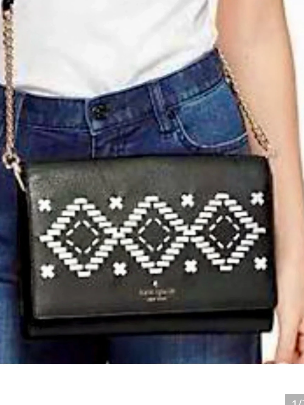 kate spade Black Crossbody with White Geometric Embroidery